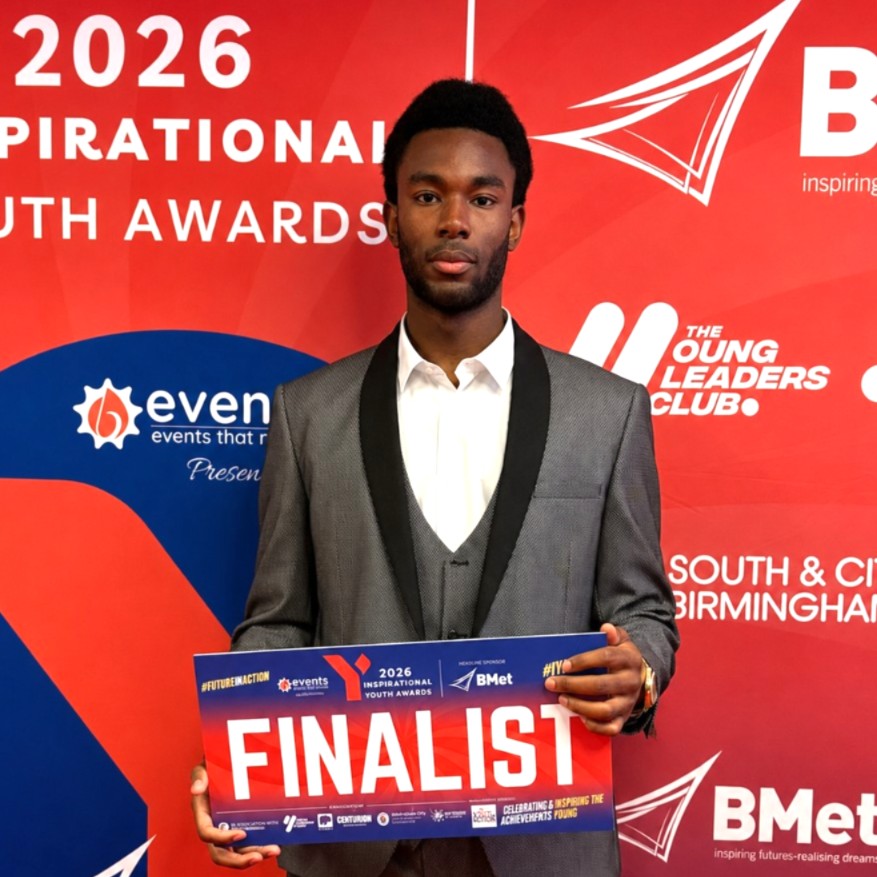 Lenon Muma at the Inspirational Youth Awards 2026 holding a Young Leader of the Year finalist sign
