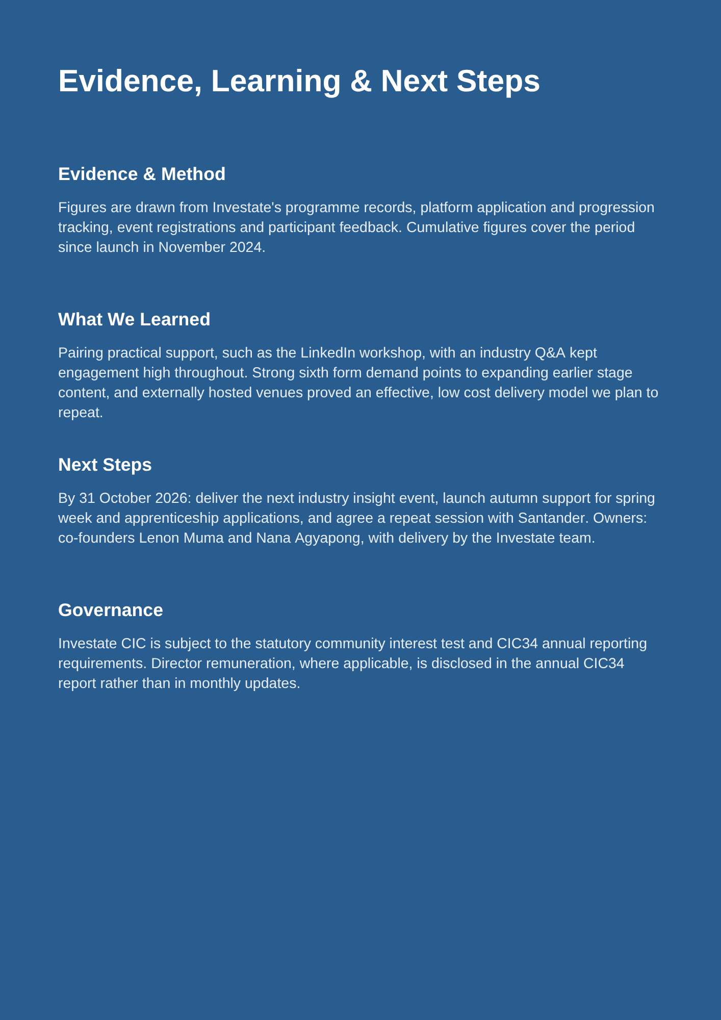 Evidence, Learning & Next Steps